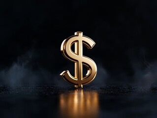 Golden Dollar Sign on Dark Background with Smoke