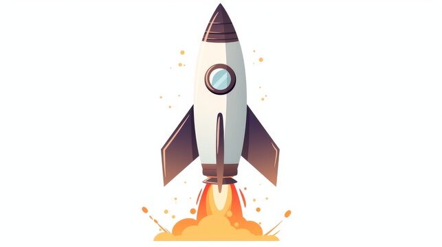 rocket, Vector illustration of a rocket launch, against a white background, with simple lines and muted colors. A detailed, clip art-style drawing.