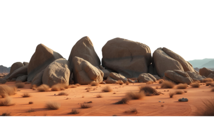 Photo of massive boulders in a dry desert isolated on transparent background.png