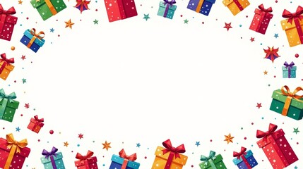 Obraz premium A Festive Frame of Colorful Presents and Stars, Perfect for a Joyful Celebration
