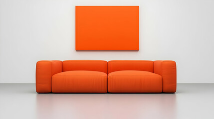 Orange Sofa and Abstract Art 3D Render
