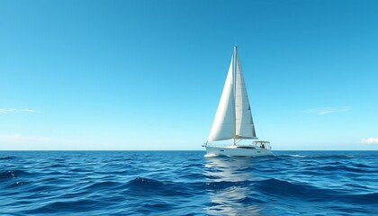 Obraz premium Sailing Boat Gliding Across Tranquil Blue Ocean Under Clear Sky