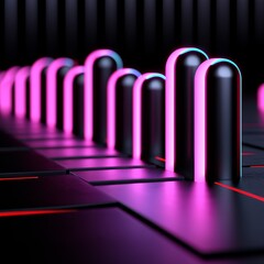 Neon Cylinders Abstract Digital Art Design