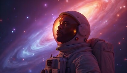 Naklejka premium Astronaut Floating in Space with Breathtaking Galaxy Background