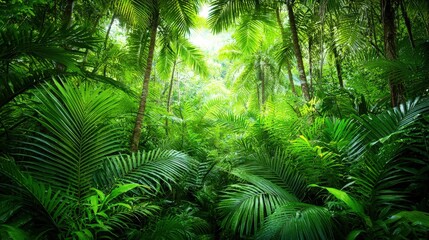 Lush Rainforest with Towering Trees and Abundant Greenery Captured in Natural Light