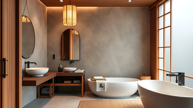 A serene and stylish asian-inspired bathroom with zen elements bamboo accents and harmonious oriental design creating a peaceful and calm east asian aesthetic East Asian china japan japanese asian kor