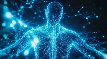Illuminating neon blue scan of the human nervous system medical imaging digital environment scientific perspective innovative concepts