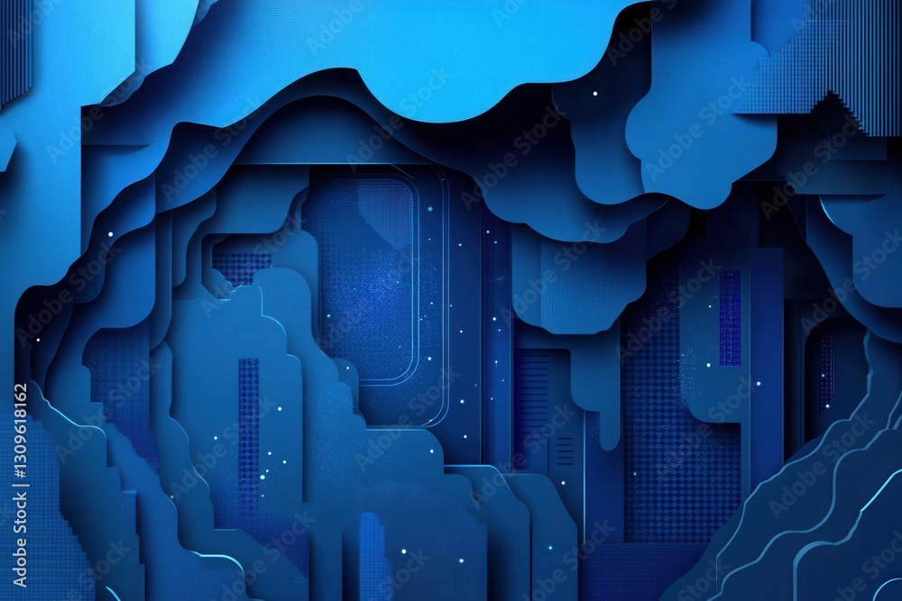 Fototapete modern paper art background showcasing abstract layered cut outs evolving into pixelated shapes that