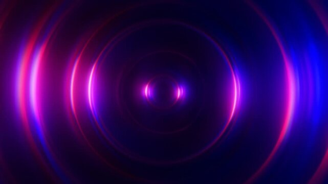 Abstract futuristic background animation of neon 3d rings, wave motion with glowing multicolored lights, seamless corporate background loop in 4k format