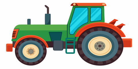 Green and Orange Farm Tractor Illustration Big Wheels Powerful Engine Agricultural Machinery Rural Vehicle Farm Equipment Farming Tool Countryside Transportation