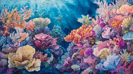 Vibrant Coral Display with Intricate Details Underwater Scene