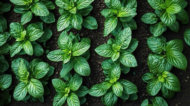 Vibrant Green Mint Plants in a Lush Garden