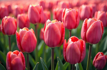 3D tulips, pattern of red tulips, place for text, flowers background