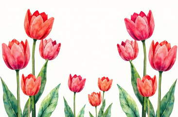 Obraz premium 3D tulips, pattern of red tulips, place for text, flowers background