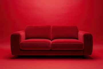 Fototapeta premium A stylish red two seat sofa placed against a red background