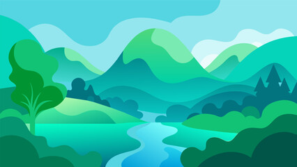 Soft shades of green and blue representing the calmness and stability of contentment.. Vector illustration