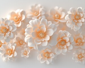 Obraz premium Close-up of delicate, pastel peach and white paper flowers.