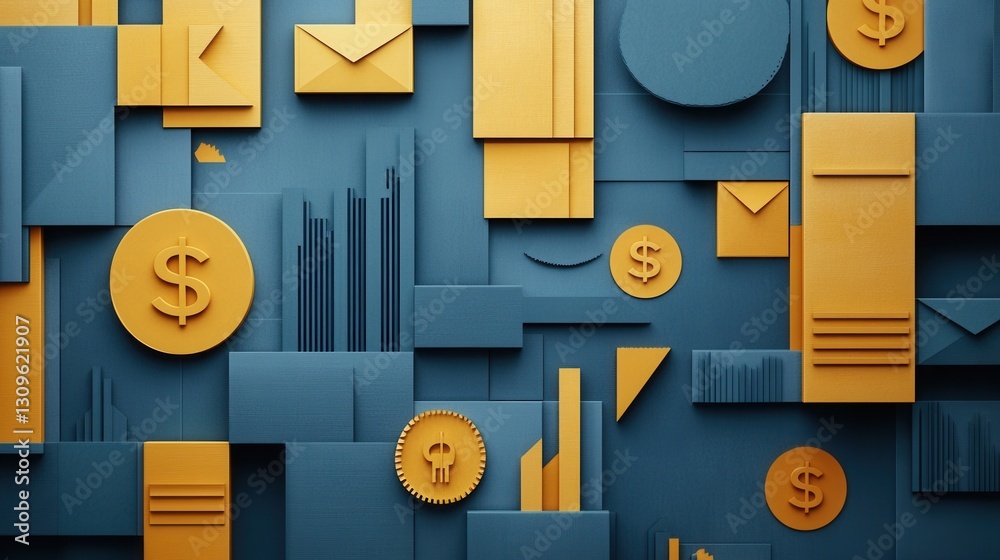 Leinwandbilder sophisticated paper art background features geometric shapes symbolizing financial growth with golde