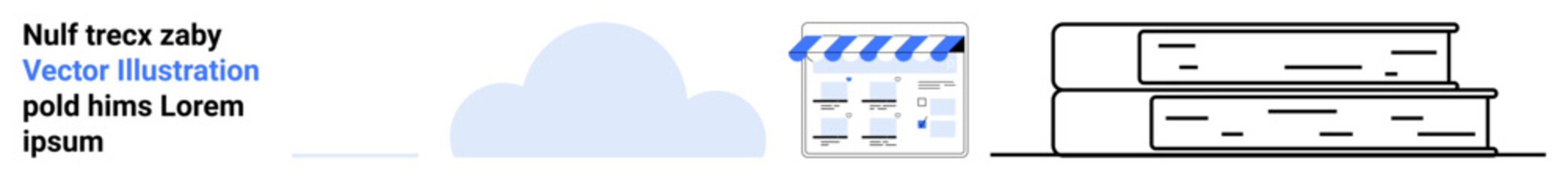 Book stack, cloud, and online storefront icon representing technology integration, e-commerce, and education. Ideal for technology, e-learning, online business, cloud computing digital resources