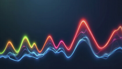 Fototapeta premium Vibrant sound waves in various colors create dynamic visual effect, representing audio frequencies and energy
