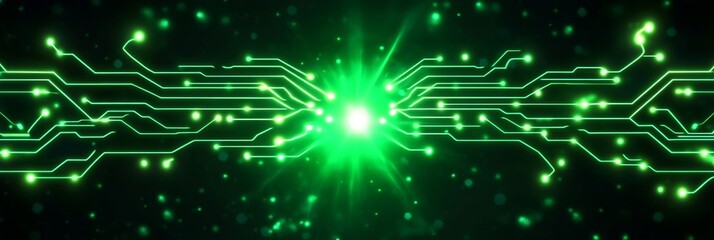 Green Circuit Board Technology Background - Abstract of glowing green circuit board lines, technology concept, future, innovation