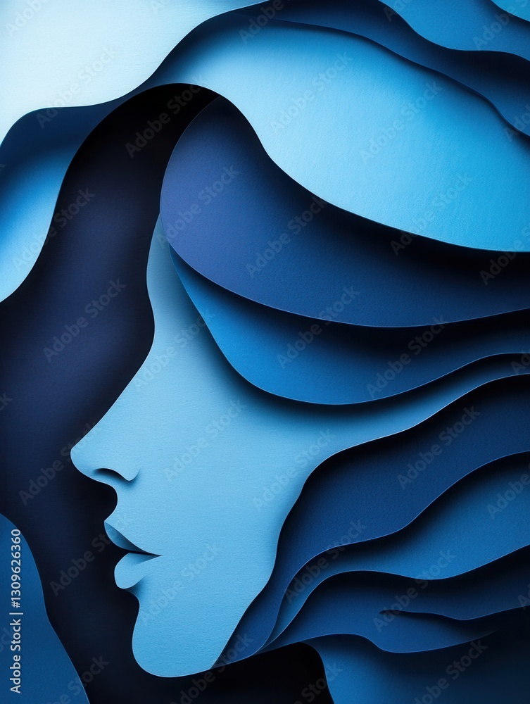 Aufkleber Modern layered paper art blending abstract shapes with digital themes for a futuristic perspective Generative AI