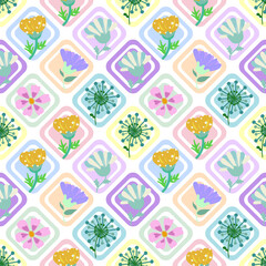Cute flowers drawing Seamless pattern. floral modern. Hand drawn style. Botanical doodle background art vector set. Design for print, wallpaper, clipart, wall art for home decoration.