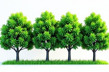 Vibrant green canopy of trees, neatly aligned, on a pure white backdrop , green, nature