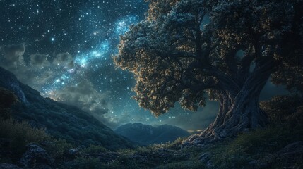 Enchanting Nocturnal Beauty in a Starry Valley Landscape