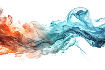 Fototapeta premium Abstract swirling orange and teal smoke artwork design on black background