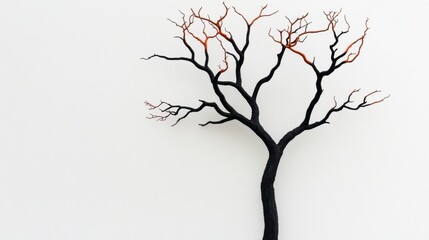 Fototapeta premium Minimalist Black and Brown Bare Tree on White Background