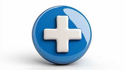 Fototapeta premium Glossy Blue Circle Button with White Plus Sign