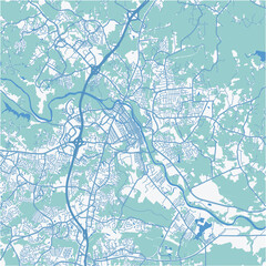 Map of Fredricksburg in Virginia in a professional blue style. Contains layered vector with roads water, parks, etc.