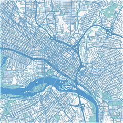 Map of Richmond Center in Virginia in a professional blue style. Contains layered vector with roads water, parks, etc.
