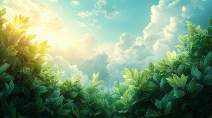 Obraz premium Sunlight filtering through lush green leaves nature scene morning light peaceful environment close-up view