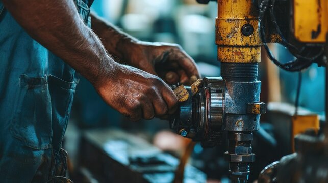 Close-up of hands working on machinery, showcasing the craftsmanship and attention to detail in skilled trades