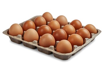 Twelve brown eggs in a cardboard carton.