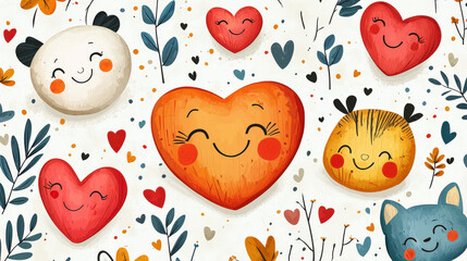 Cheerful heart-themed artwork digital illustration colorful design whimsical style playful background