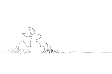 Continuous one-line drawing of Easter Bunny. Cute rabbit silhouette with ears in simple minimalistic style for spring design greeting card and web banner. Vector illustration. easter one-line art.