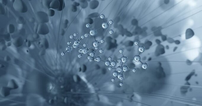 Looped video of Arachidonic acid, polyunsaturated omega-6 fatty acid, rotating molecular 3D ball-and-stick model