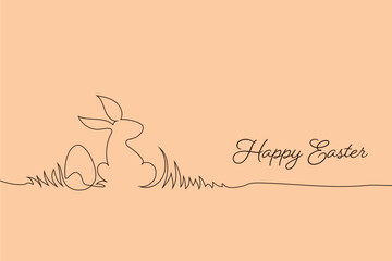 Continuous one-line drawing of Easter Bunny. Cute rabbit silhouette with ears in simple minimalistic style for spring design greeting card and web banner. Vector illustration. easter one-line art.