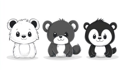 Three Adorable Cartoon Animals Stand Side By Side In Illustration