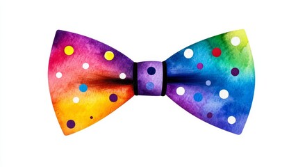 Rainbow Watercolor Bow Tie - A vibrant watercolor bow tie with rainbow colors and polka dots, perfect for adding a splash of color to any design