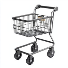 detailed 3D model of shopping cart with metal frame and four wheels
