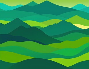 Obraz premium Stylized Layered Green Mountain Landscape: Scenic and Tranquil