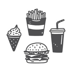 Fast food icons set: burger, fries, drink, ice cream, vector art