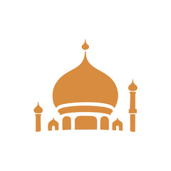 Islamic mosque and crescent moon with lanterns. Eid Mubarak logo. vector illustration