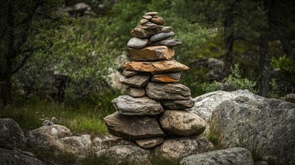 Stone Cairn Symbolizing Human Ingenuity in Natural Landscape