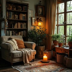 Fototapeta premium Warm candlelight illuminating a cozy intimate space. Generated AI