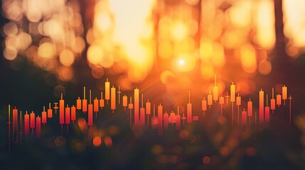 Obraz premium Dynamic Stock Trading Environment with Abstract Chart and Sunset Background
